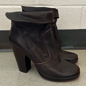 Fiorentini + Baker Fold Over Brown Leather Boots Italian Size 37 US 7 Ankle Heel